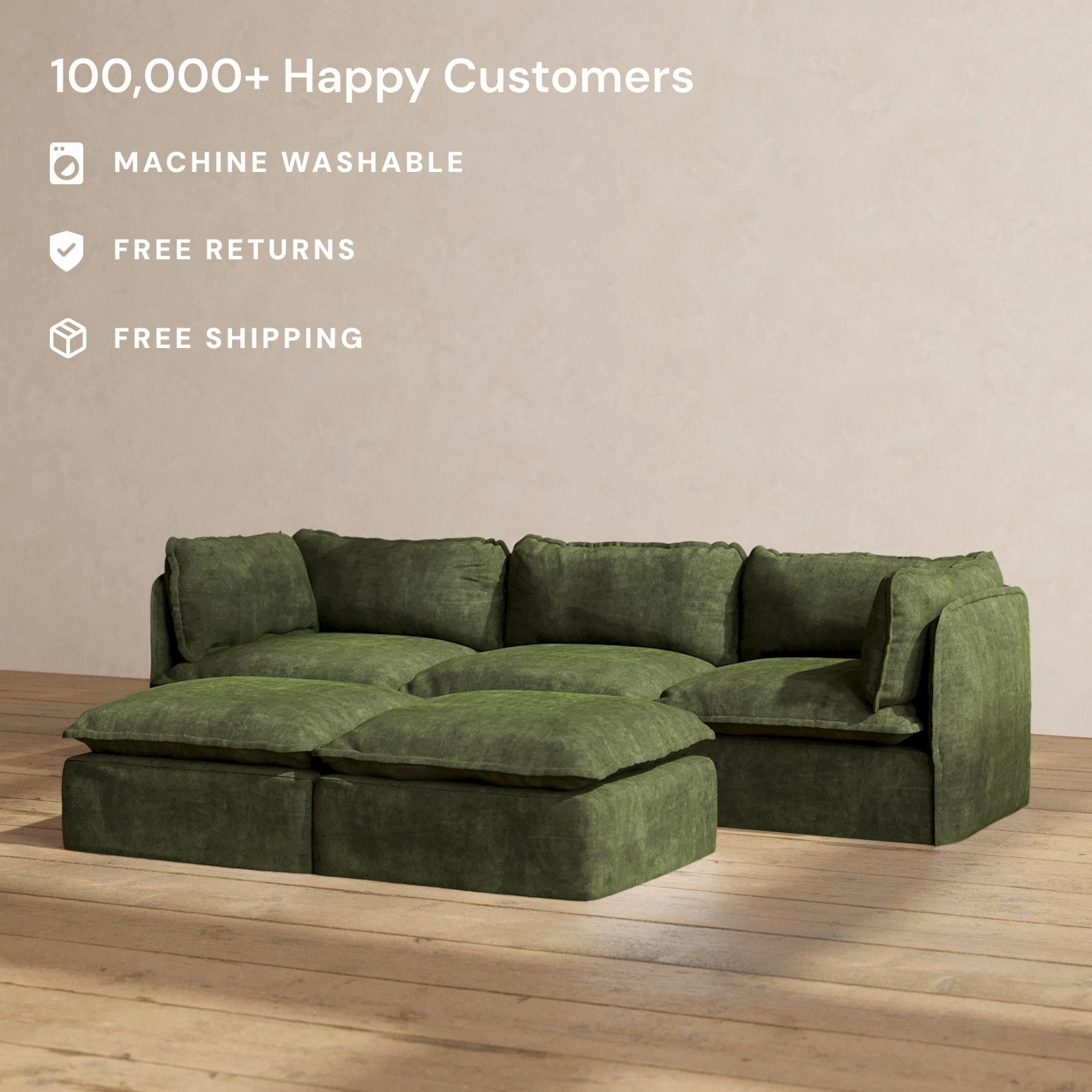 Modular Performance 3-Seater   Bench Ottoman in Olive | Deluxe Blend