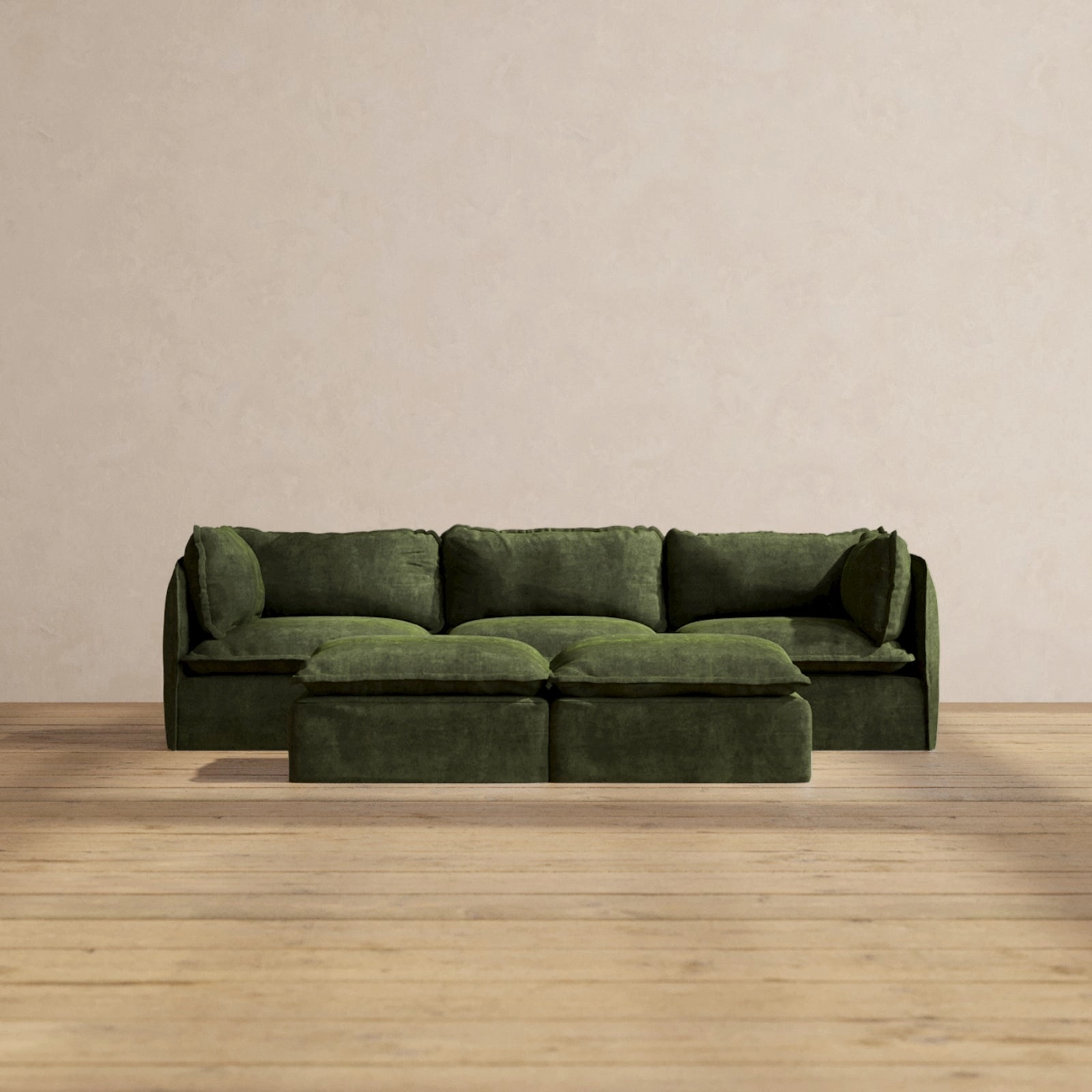 Modular Performance 3-Seater   Bench Ottoman in Olive | Deluxe Blend
