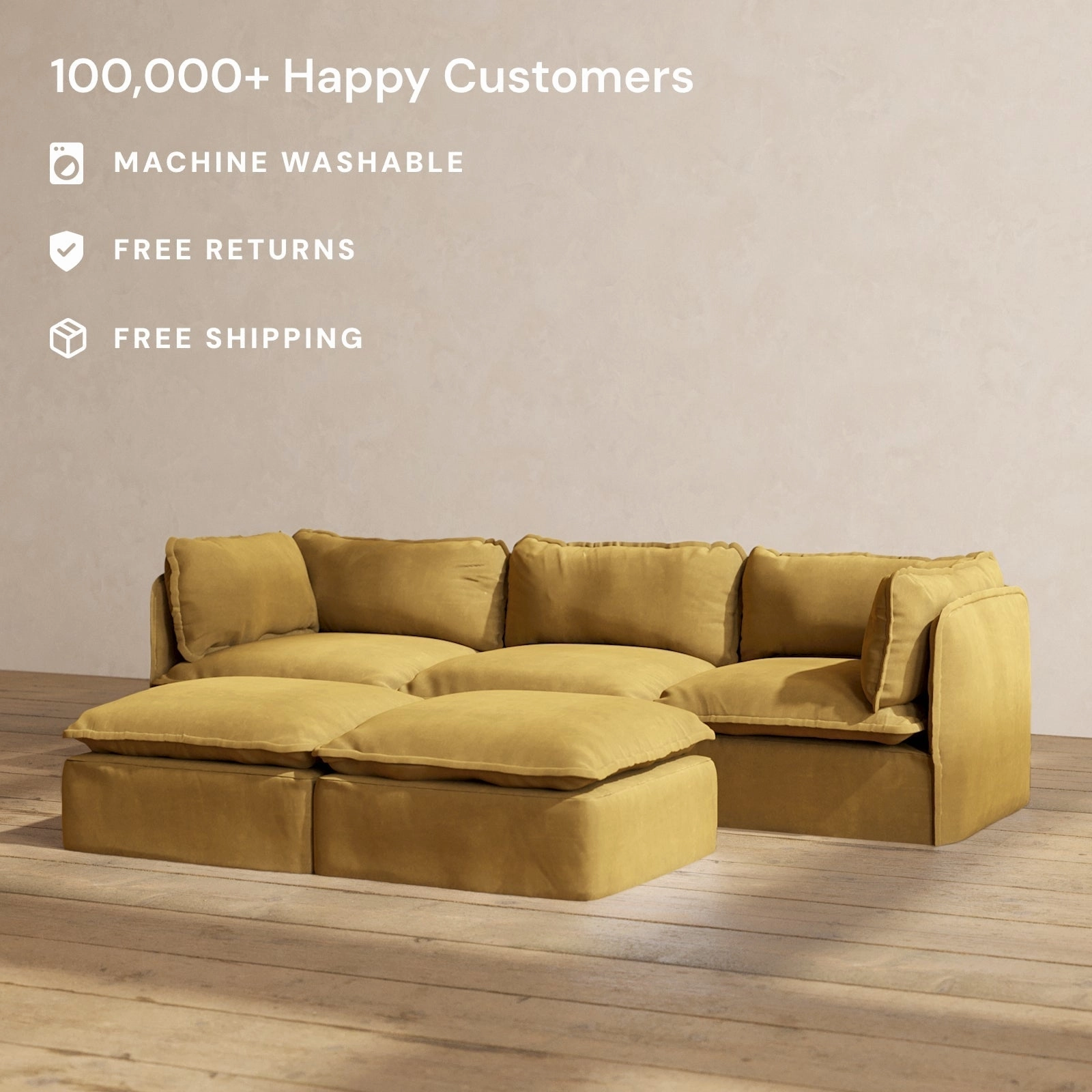 Modular Performance 3-Seater   Bench Ottoman in Toffee | Deluxe Blend