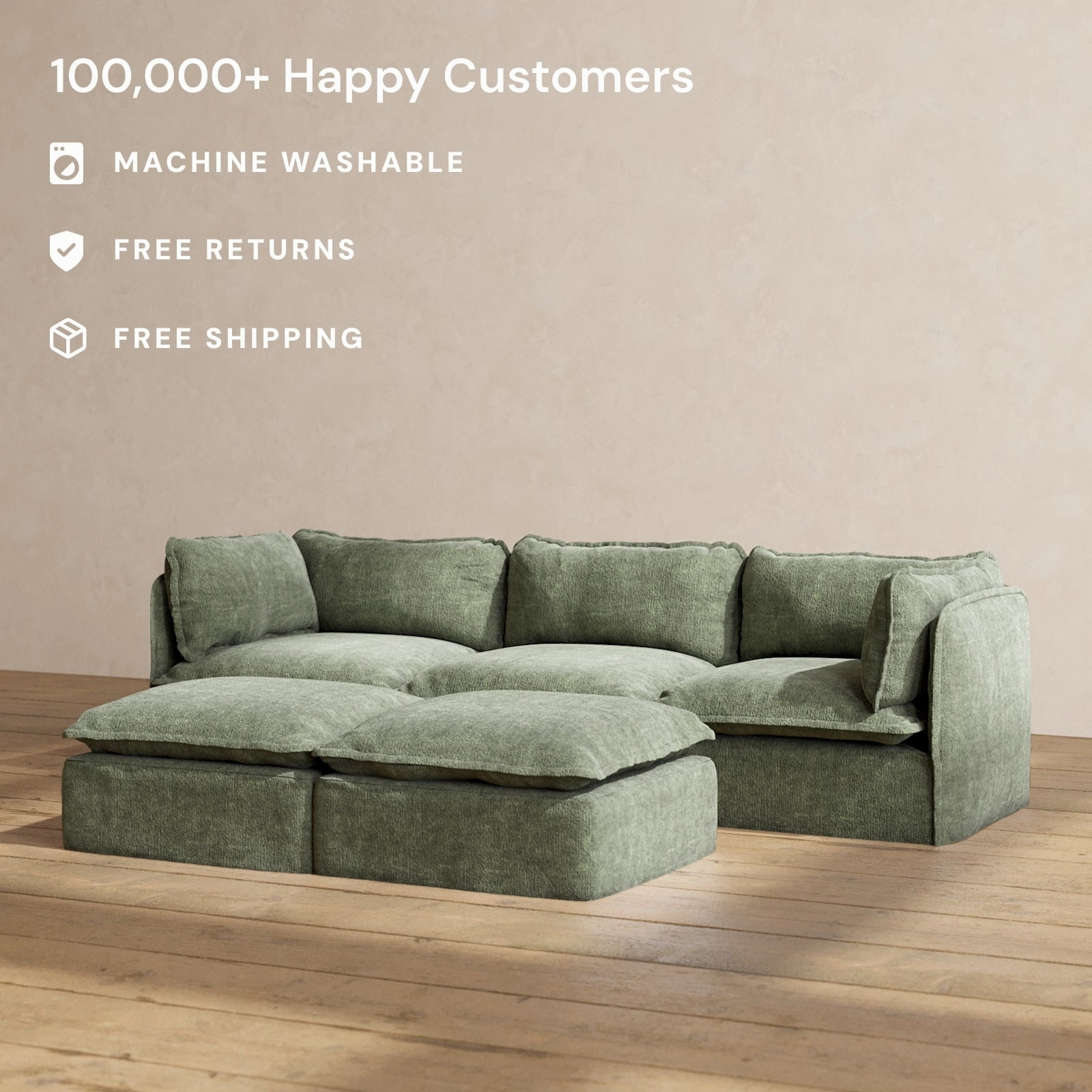 Modular Performance 3-Seater   Bench Ottoman in Willow | Relaxed Blend