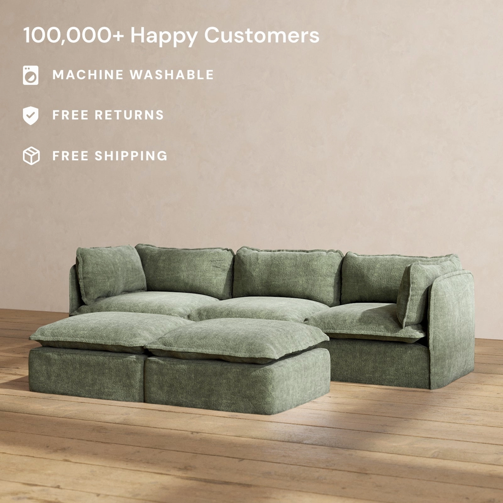 Modular Performance 3-Seater   Bench Ottoman in Willow | Relaxed Blend