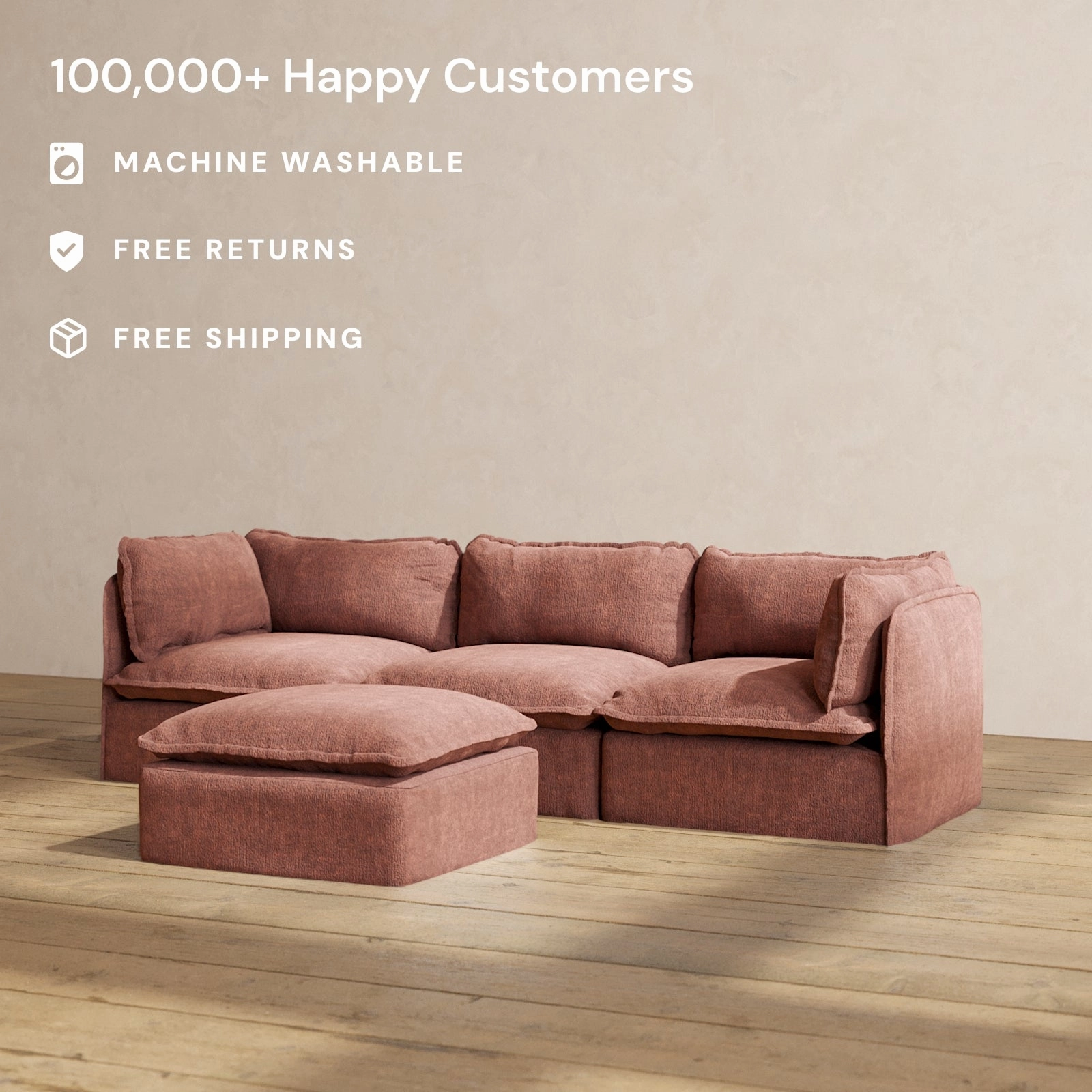 Modular Performance 3-Seater   Ottoman in Chestnut | Relaxed Blend