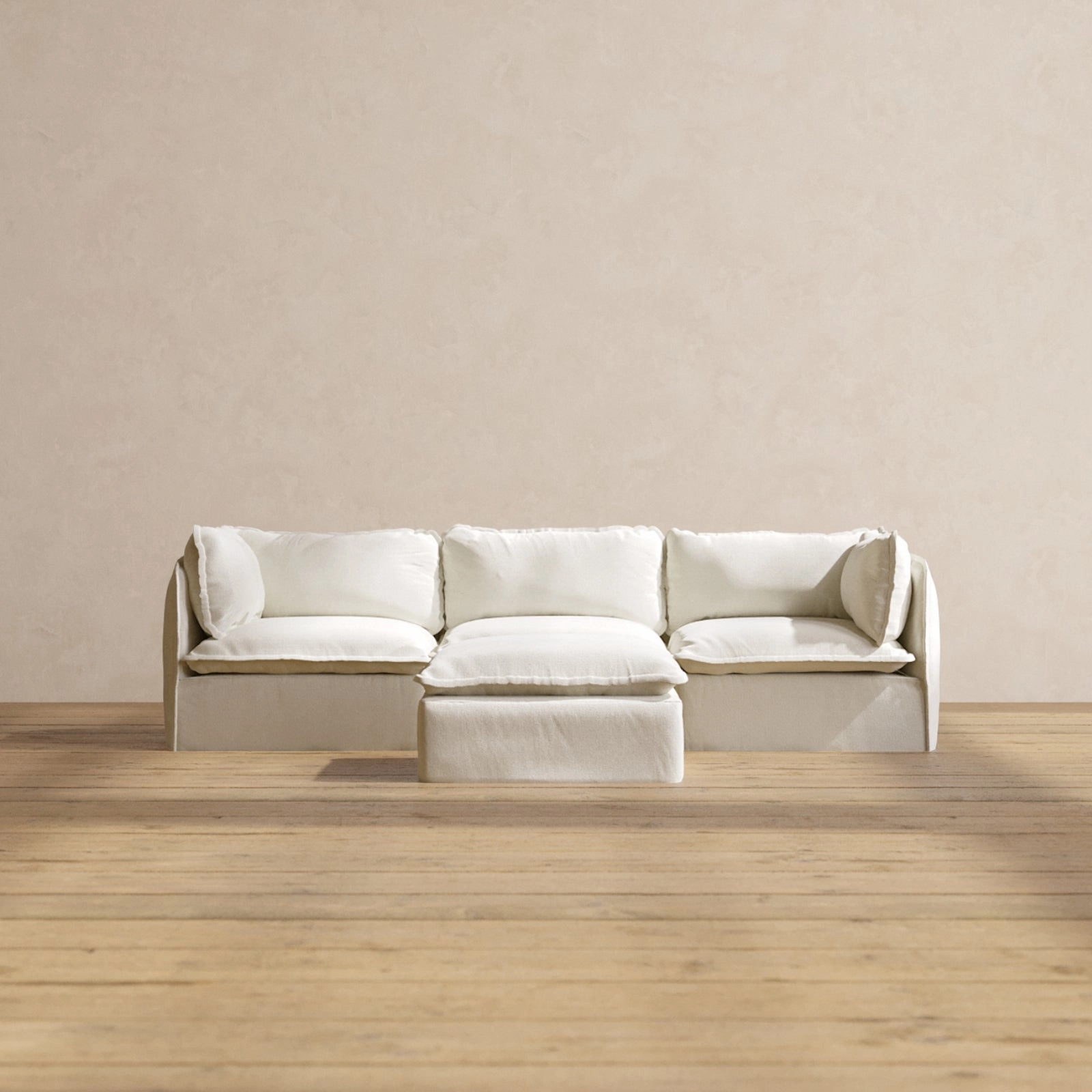 Modular Performance 3-Seater   Ottoman in Eggshell | Relaxed Blend