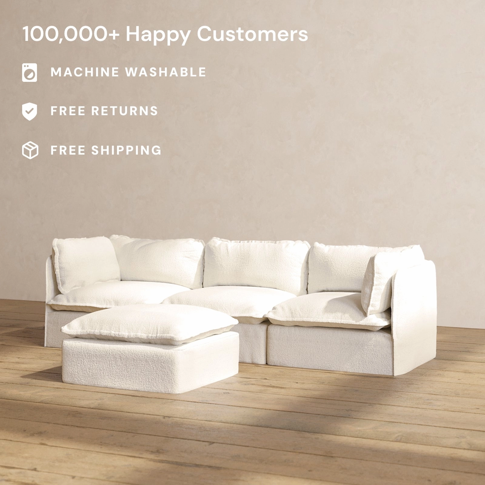 Modular Performance 3-Seater   Ottoman in Mousse | Relaxed Blend