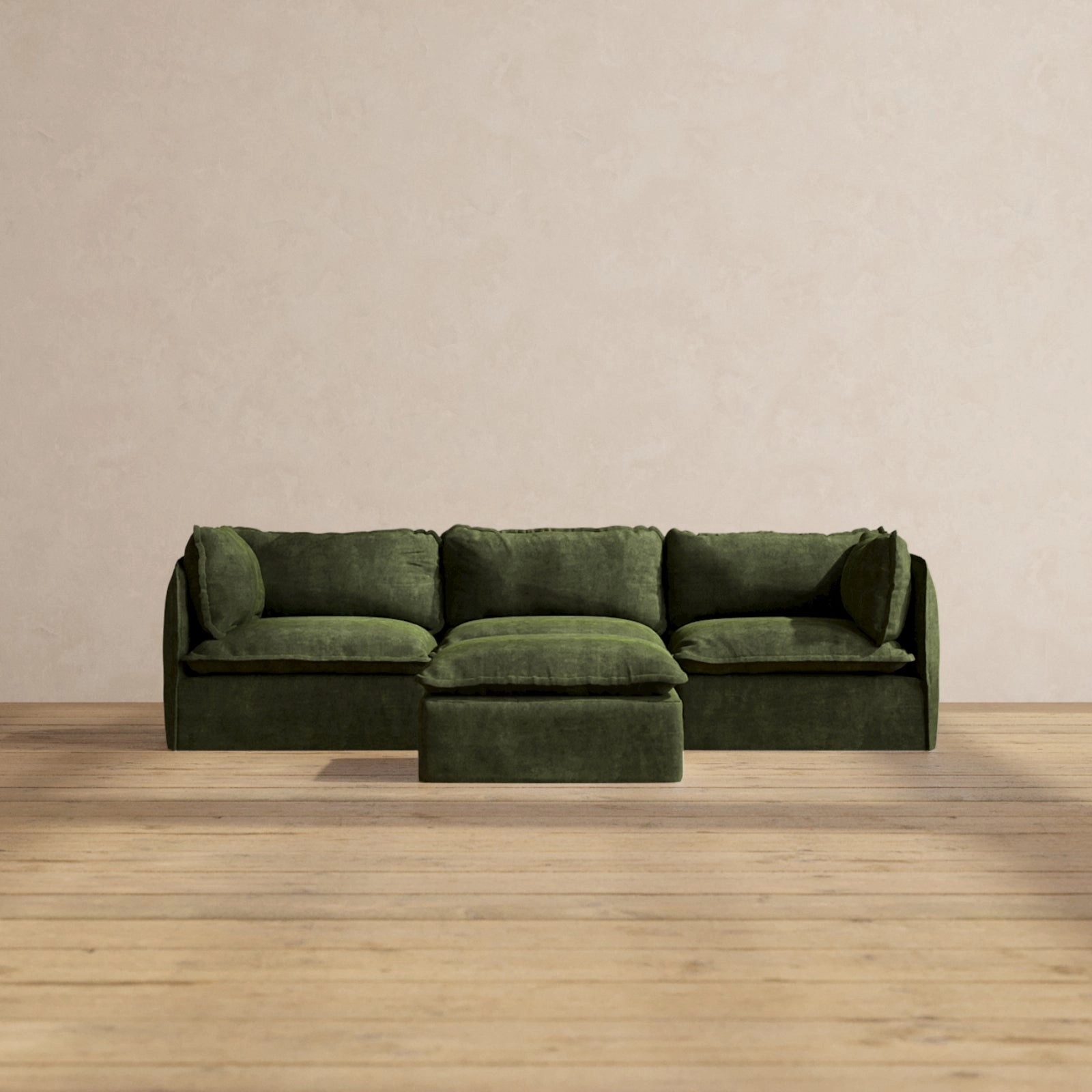 Modular Performance 3-Seater   Ottoman in Olive | Deluxe Blend