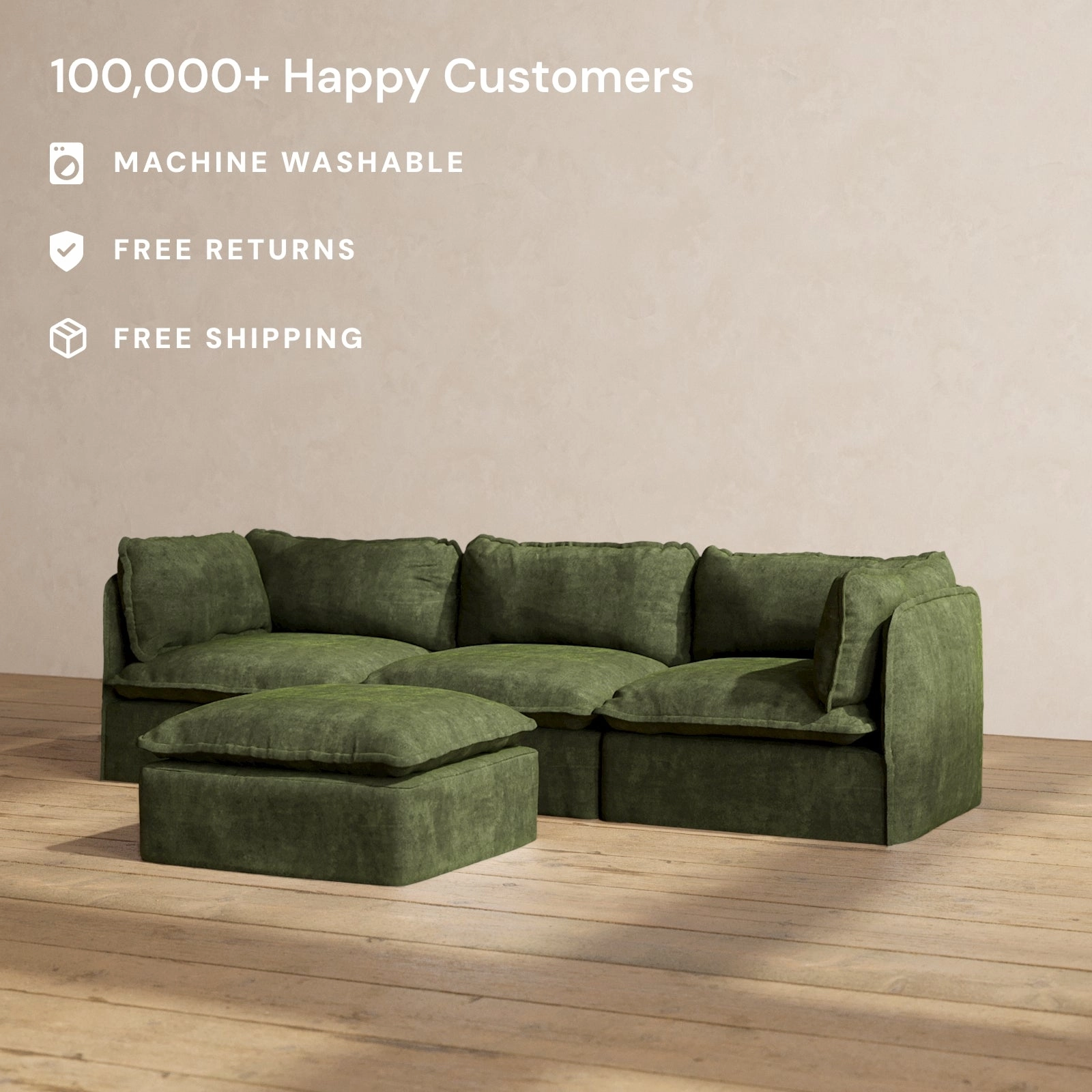 Modular Performance 3-Seater   Ottoman in Olive | Relaxed Blend