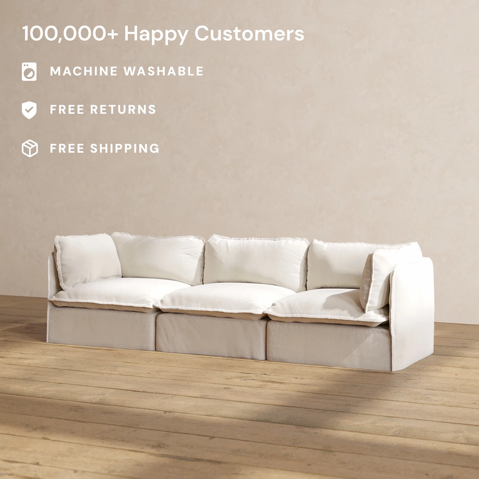 Modular Performance 3-Seater in Flour | Relaxed Blend