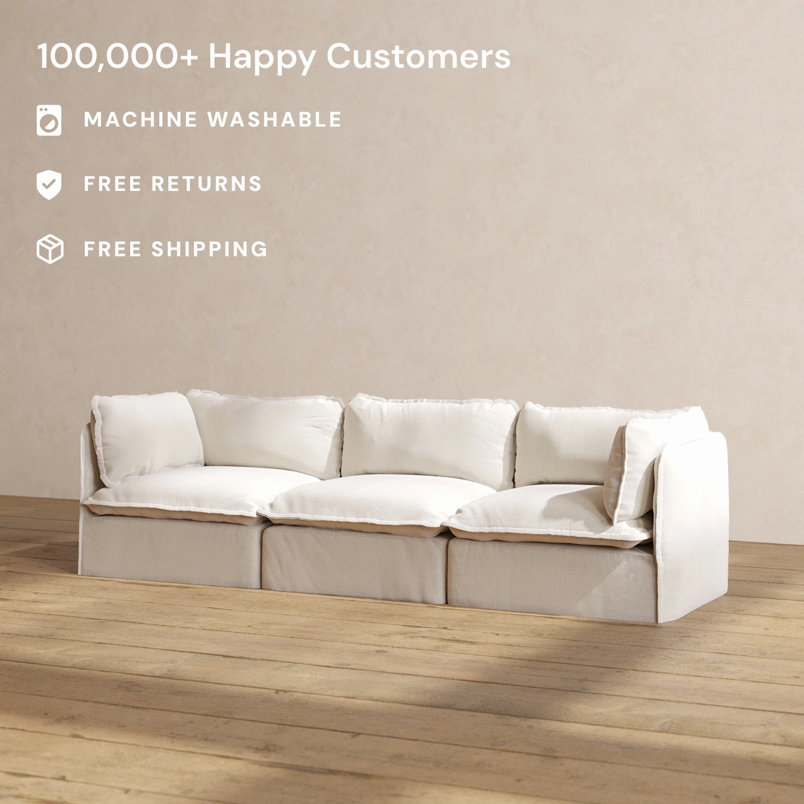 Modular Performance 3-Seater in Flour | Relaxed Blend
