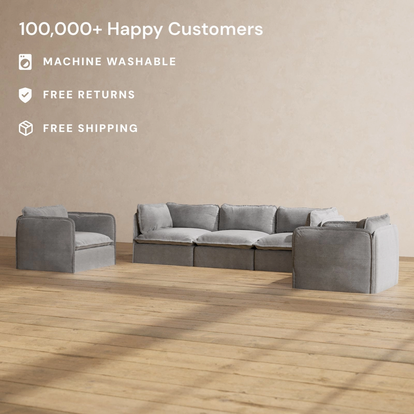 Modular Performance 3-Seater Sofa   Armchair Set in Ash | Relaxed Blend