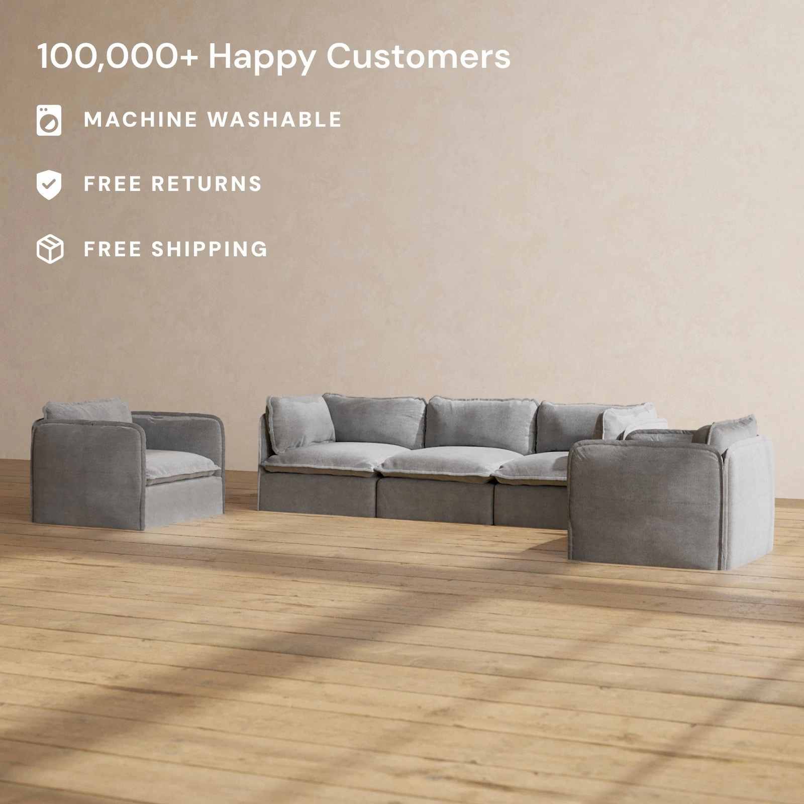 Modular Performance 3-Seater Sofa   Armchair Set in Ash | Relaxed Blend