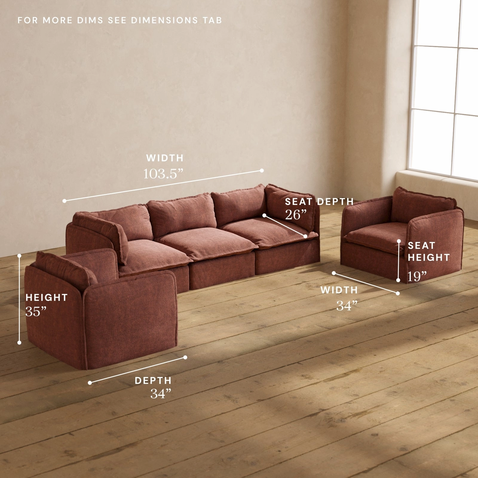 Modular Performance 3-Seater Sofa   Armchair Set in Chestnut | Relaxed Blend