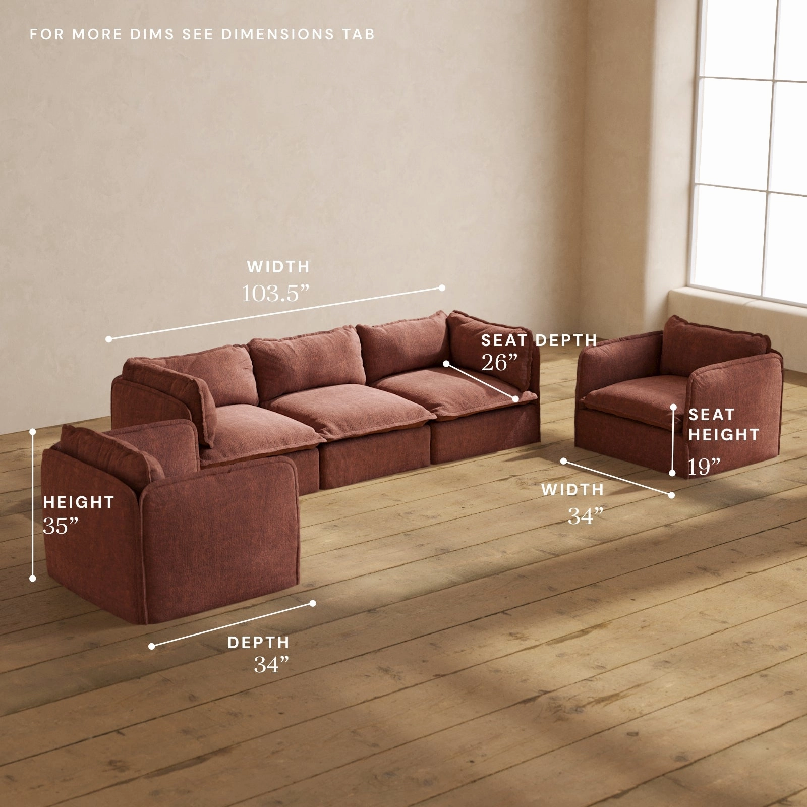 Modular Performance 3-Seater Sofa   Armchair Set in Chestnut | Relaxed Blend