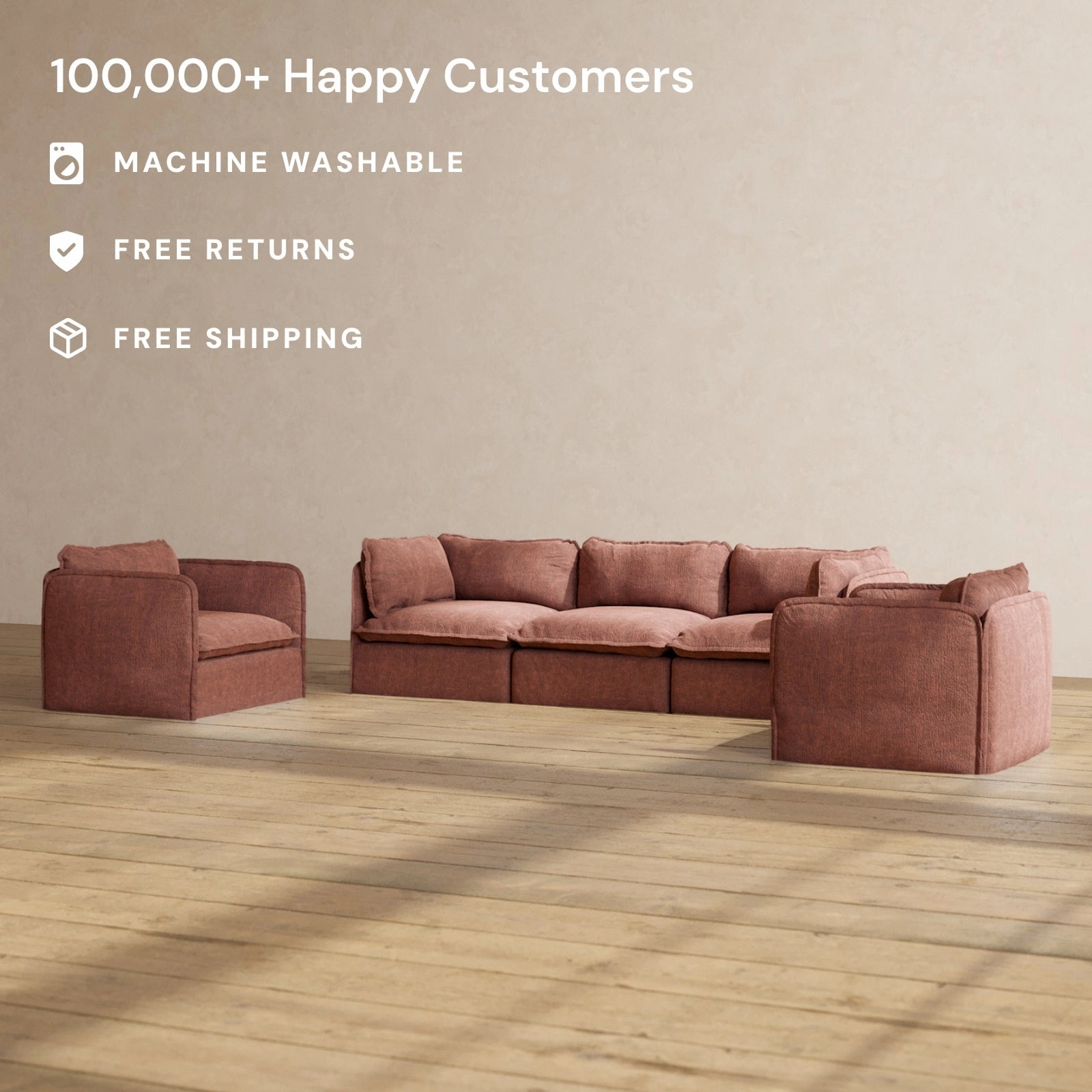 Modular Performance 3-Seater Sofa   Armchair Set in Chestnut | Relaxed Blend