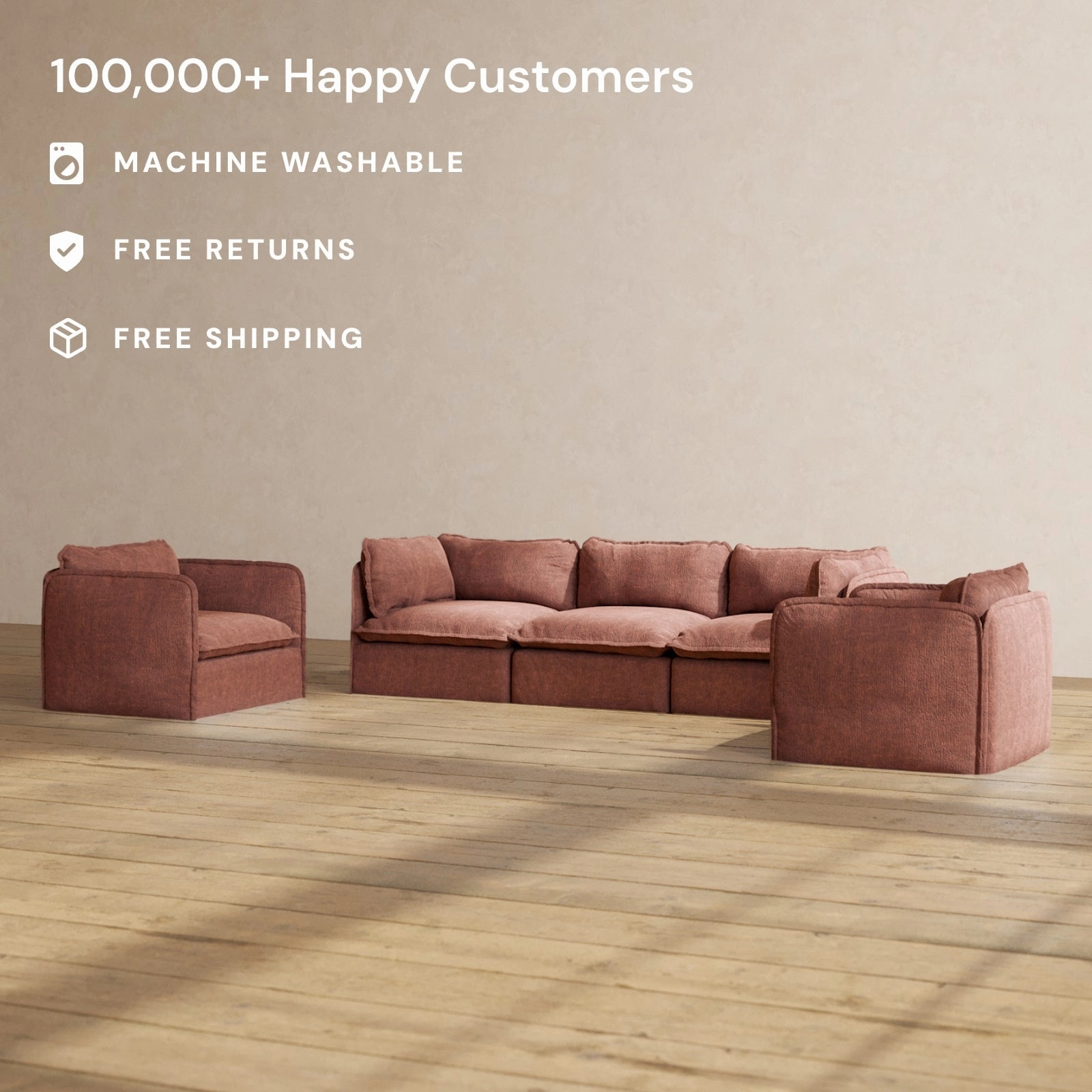 Modular Performance 3-Seater Sofa   Armchair Set in Chestnut | Relaxed Blend