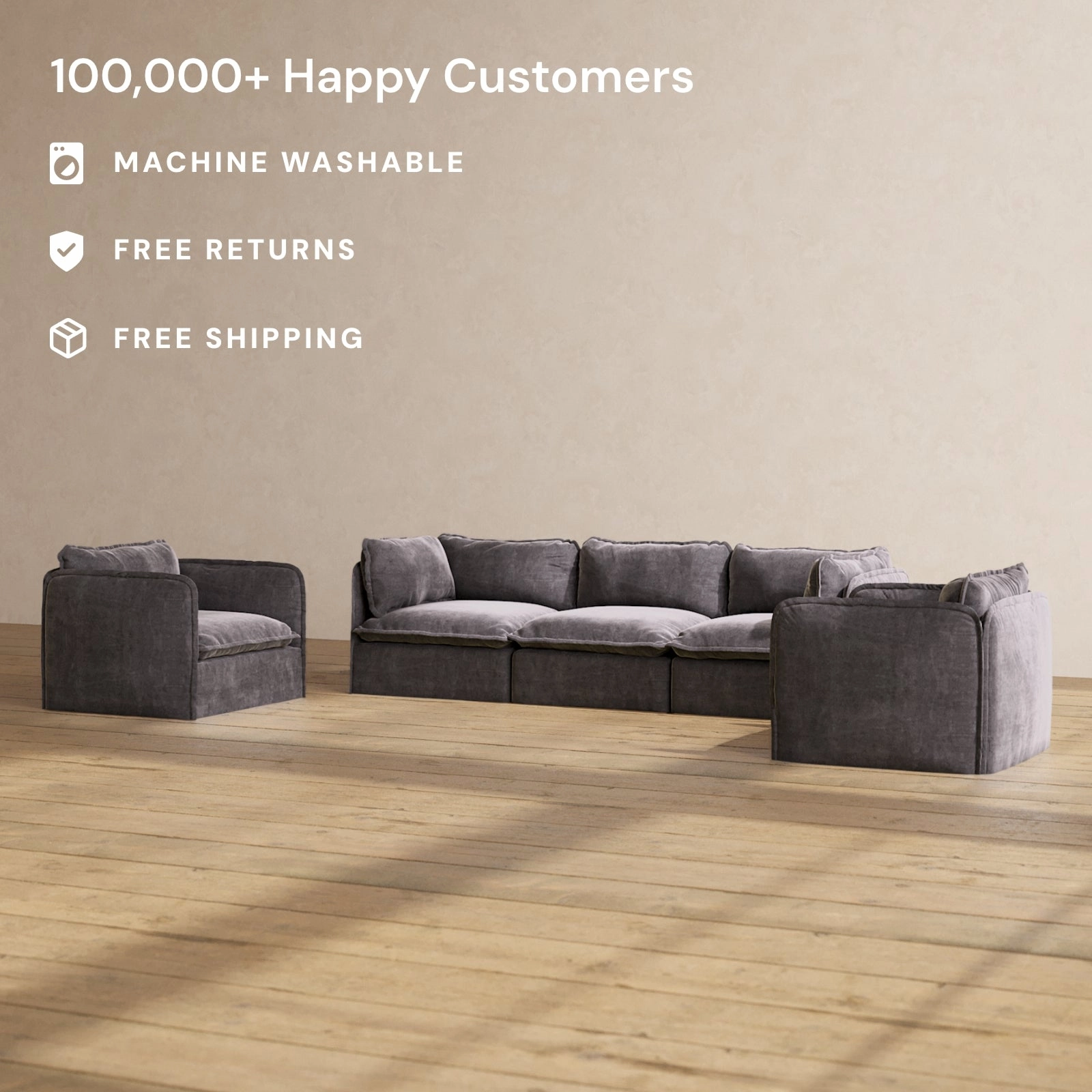Modular Performance 3-Seater Sofa   Armchair Set in Cinder | Relaxed Blend