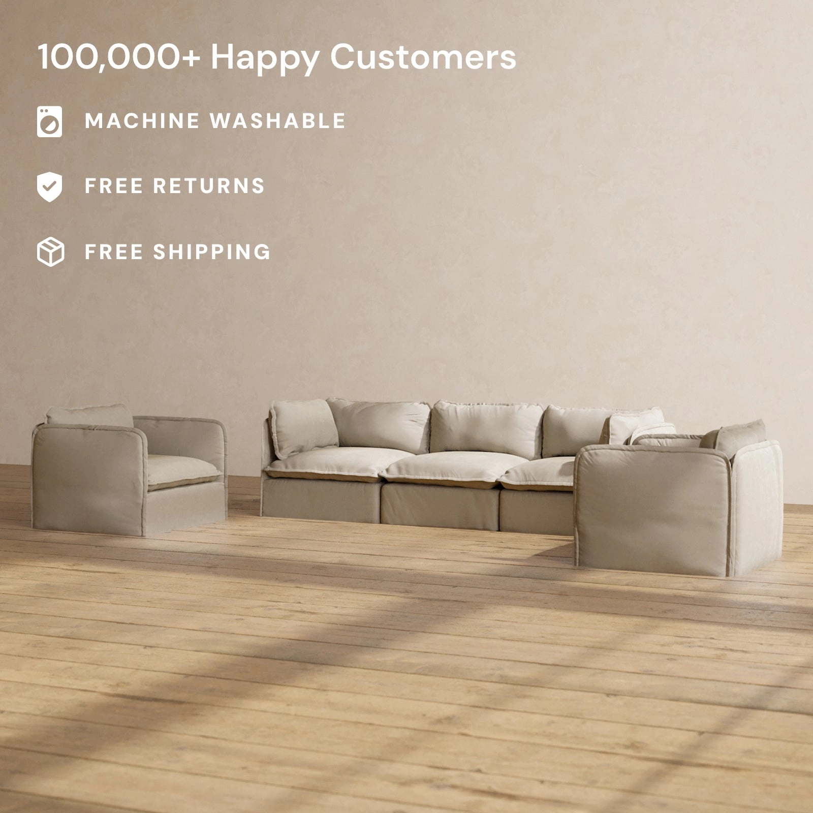 Modular Performance 3-Seater Sofa   Armchair Set in Dune | Relaxed Blend