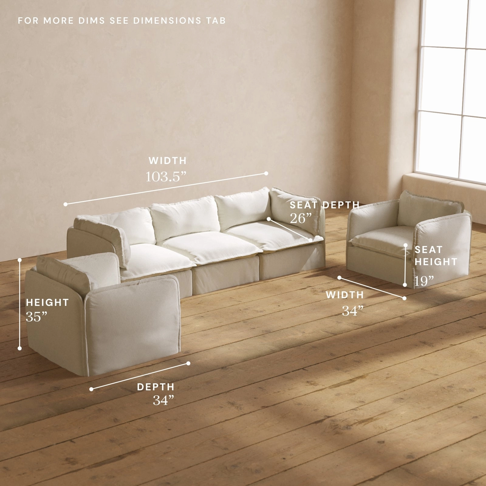 Modular Performance 3-Seater Sofa   Armchair Set in Eggshell | Relaxed Blend