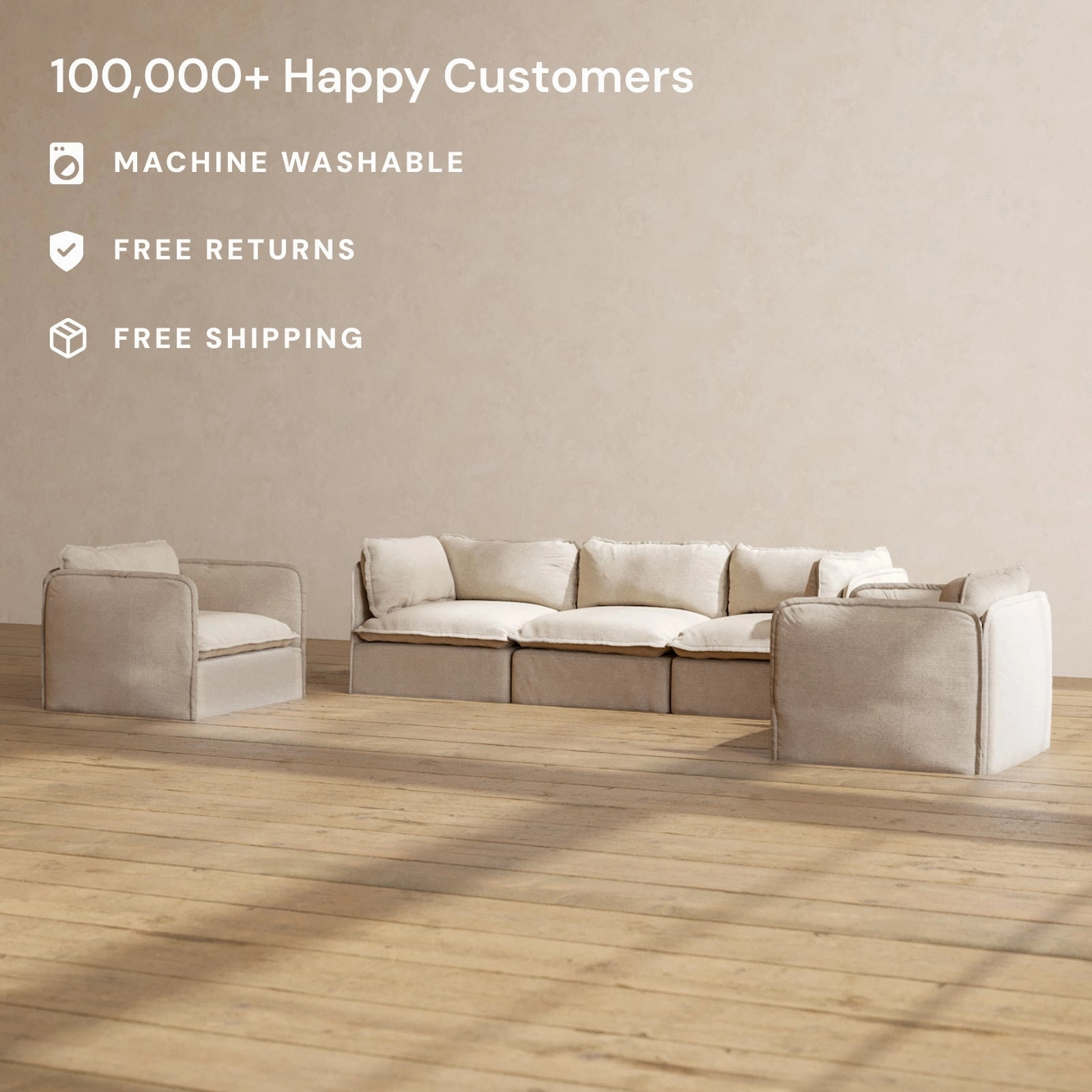 Modular Performance 3-Seater Sofa   Armchair Set in Oat | Relaxed Blend