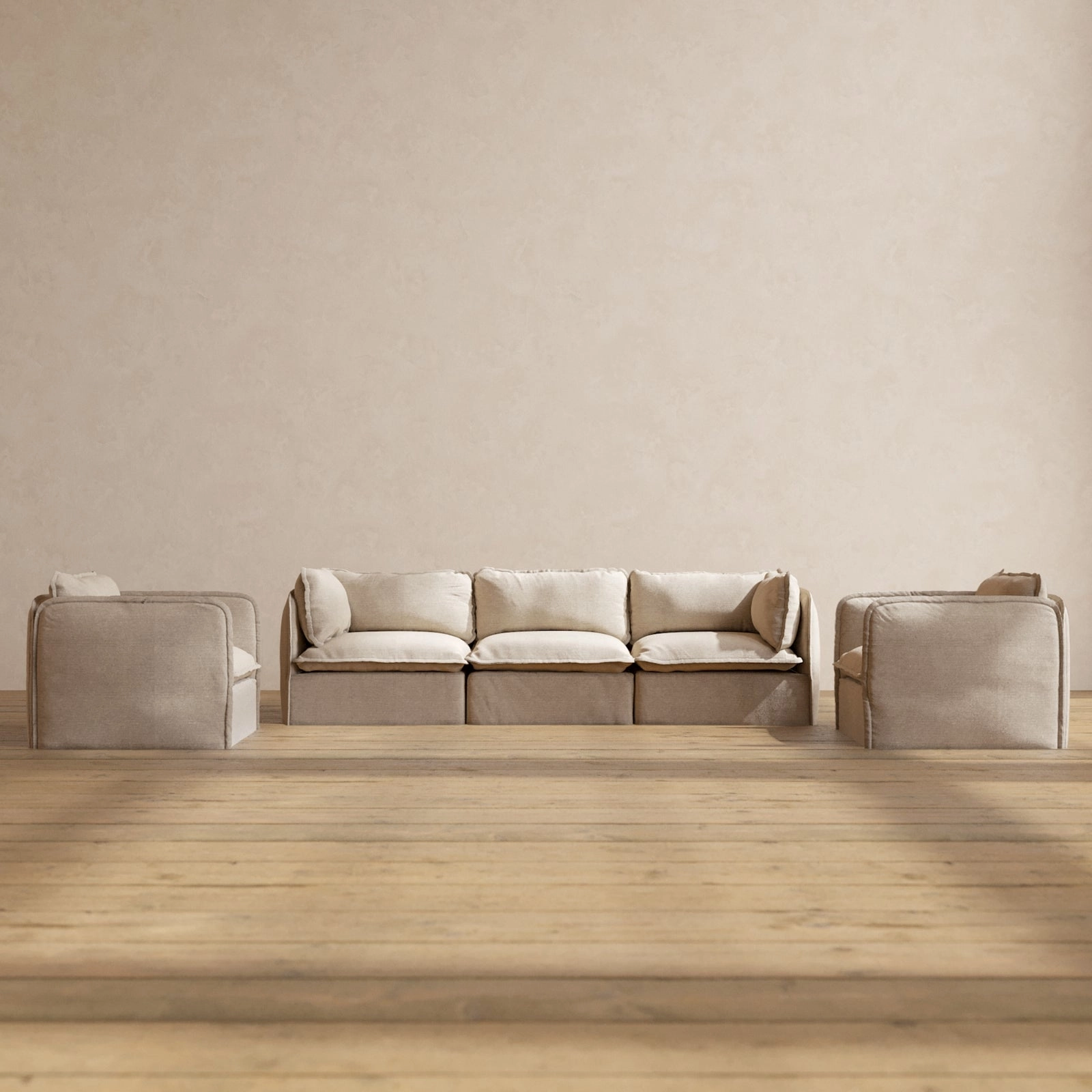 Modular Performance 3-Seater Sofa   Armchair Set in Oat | Relaxed Blend
