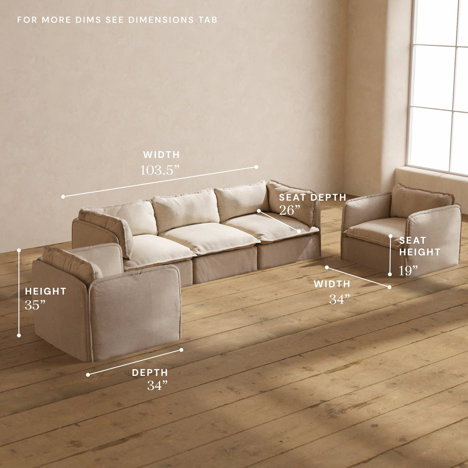 Modular Performance 3-Seater Sofa   Armchair Set in Oat | Relaxed Blend
