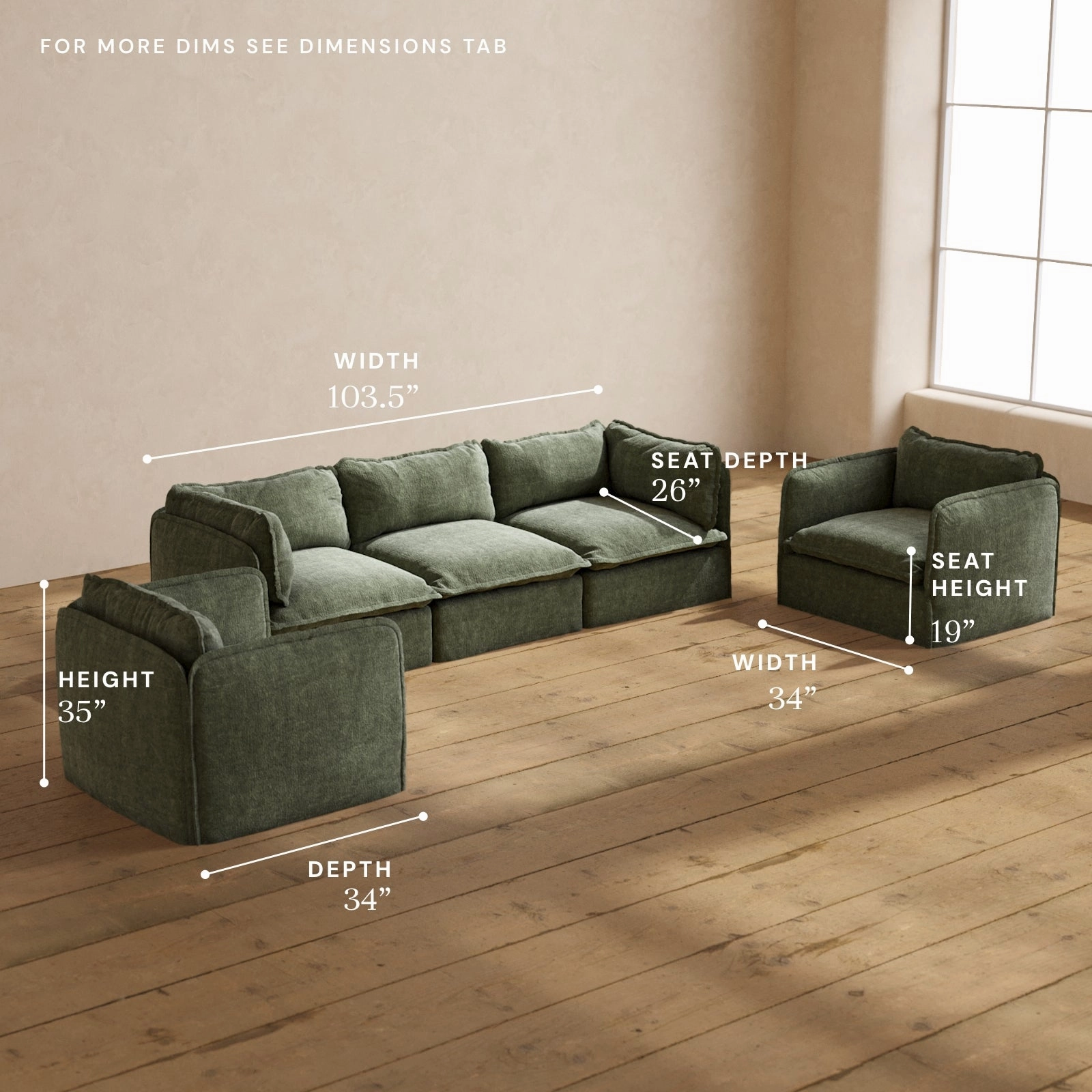 Modular Performance 3-Seater Sofa   Armchair Set in Willow | Relaxed Blend