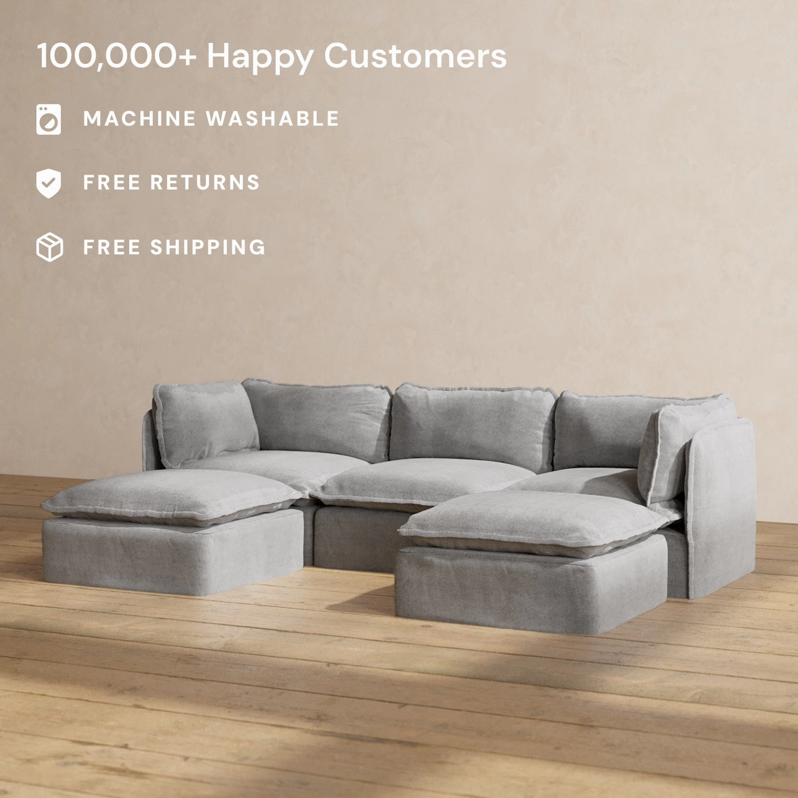 Modular Performance 3-Seater U-Sectional in Ash | Relaxed Blend