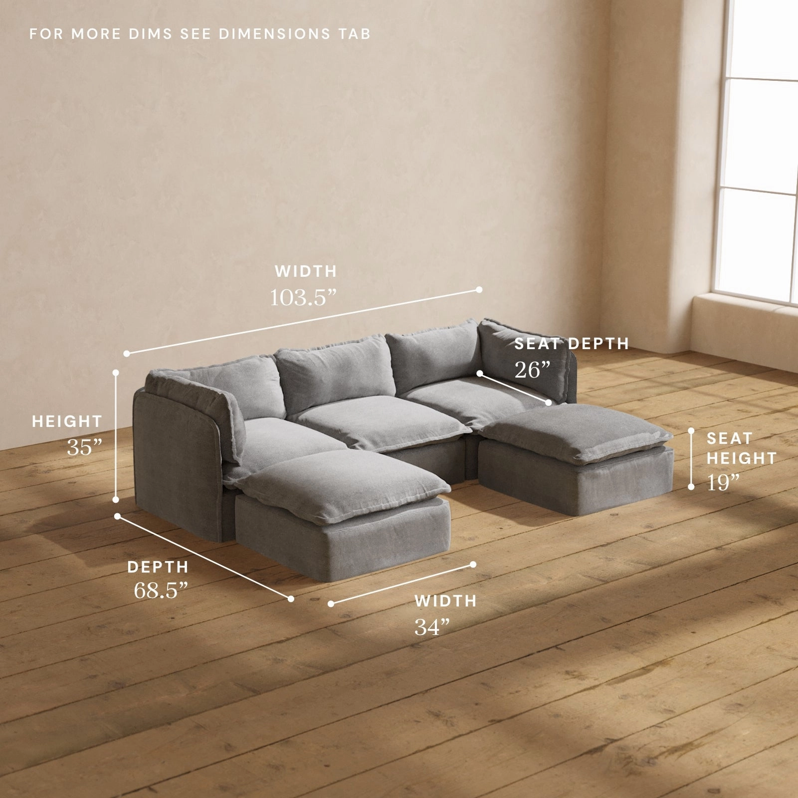 Modular Performance 3-Seater U-Sectional in Ash | Relaxed Blend