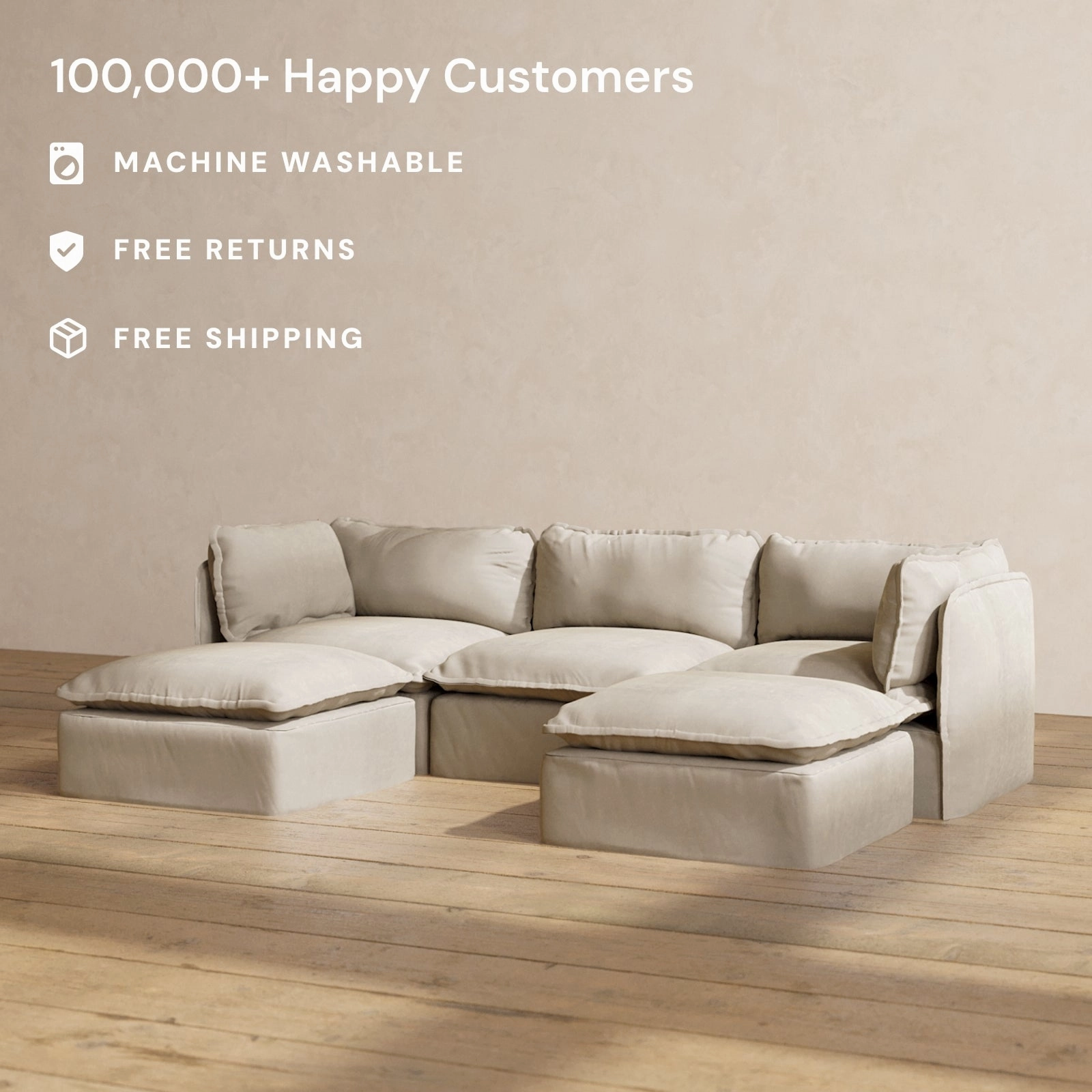 Modular Performance 3-Seater U-Sectional in Dune | Deluxe Blend
