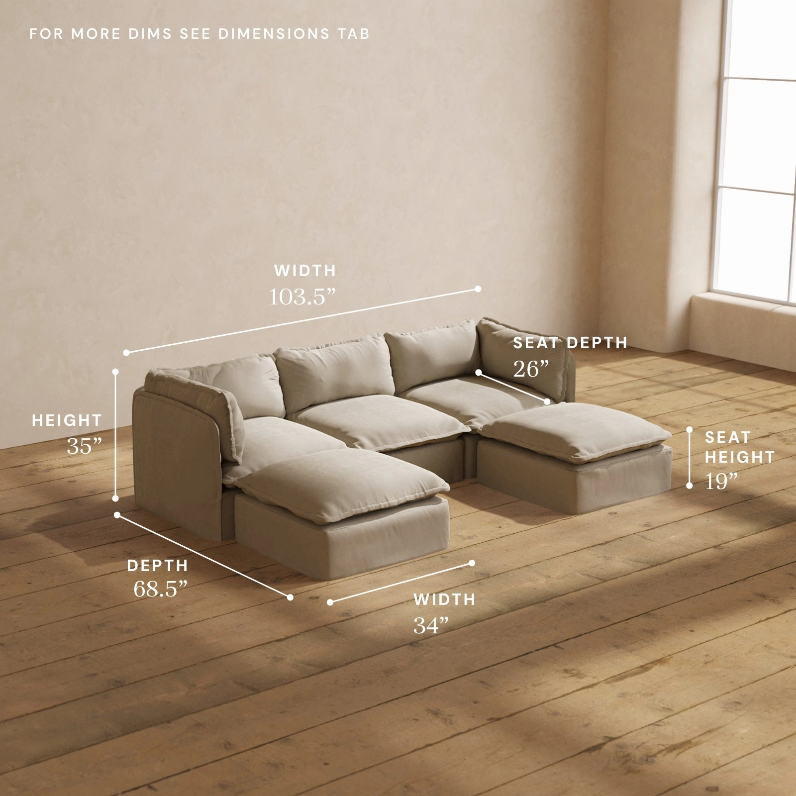 Modular Performance 3-Seater U-Sectional in Dune | Deluxe Blend