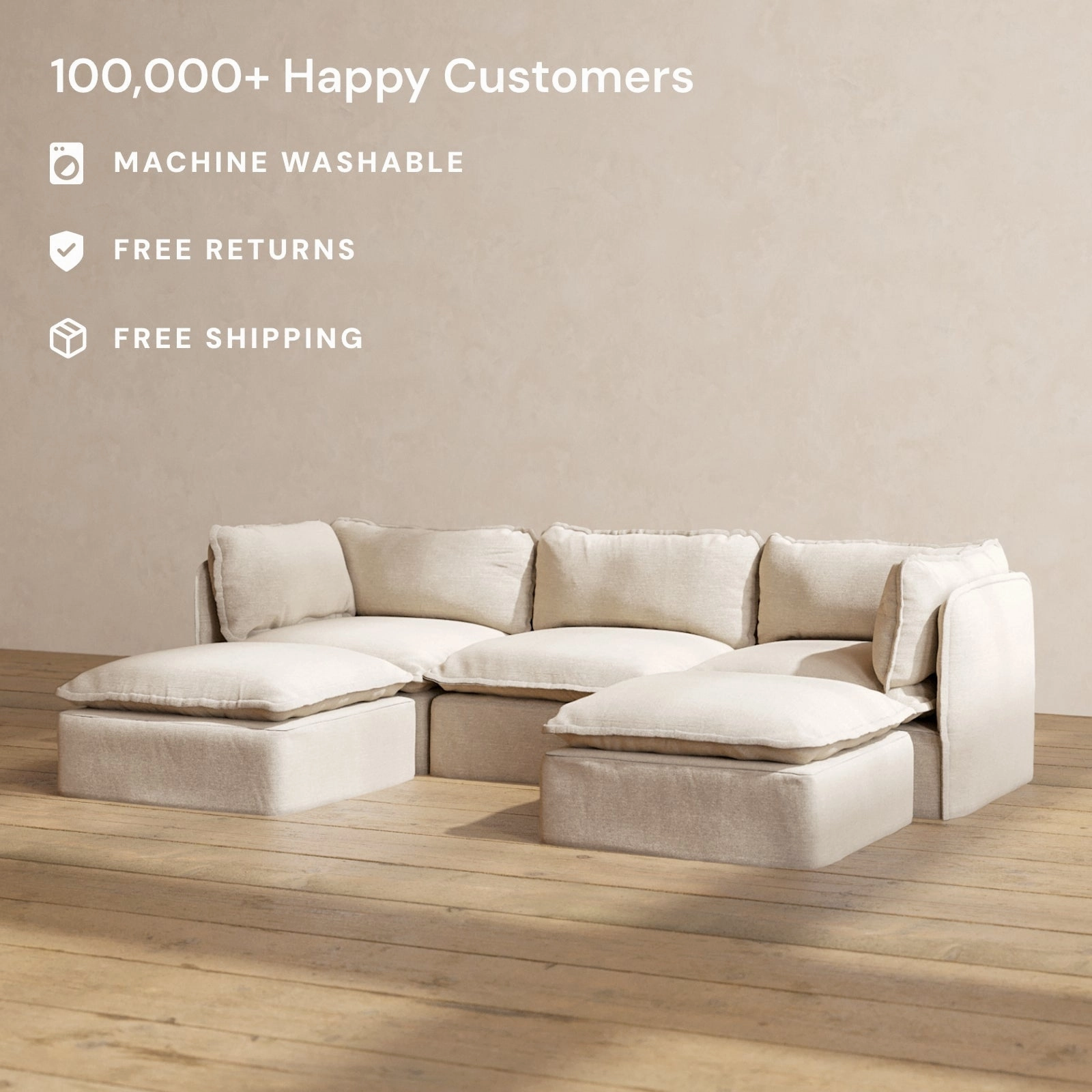 Modular Performance 3-Seater U-Sectional in Oat | Relaxed Blend