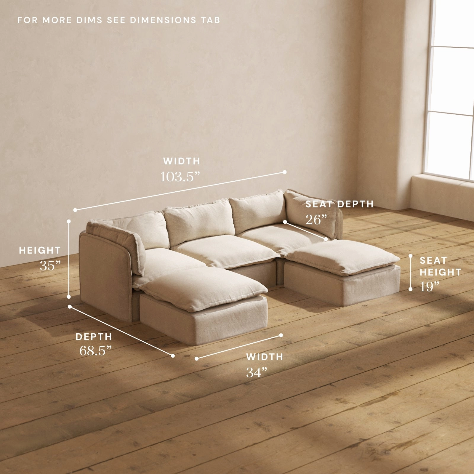 Modular Performance 3-Seater U-Sectional in Oat | Relaxed Blend