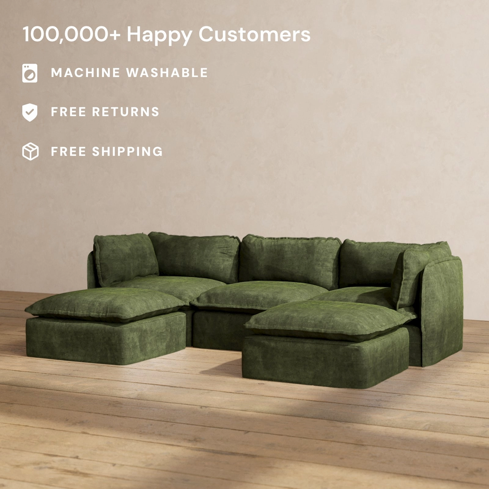 Modular Performance 3-Seater U-Sectional in Olive | Deluxe Blend
