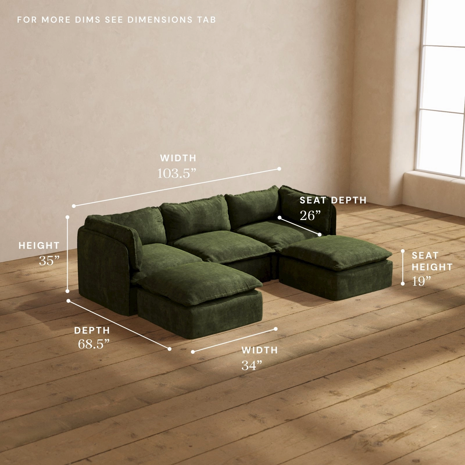 Modular Performance 3-Seater U-Sectional in Olive | Deluxe Blend