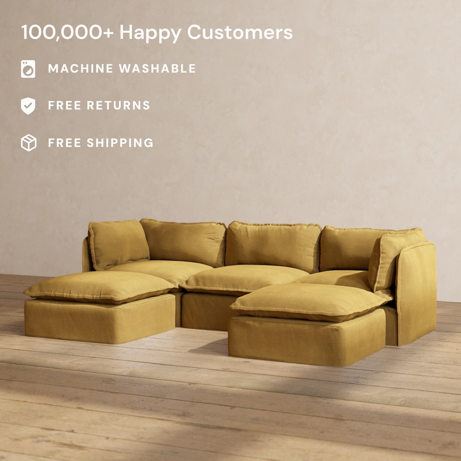 Modular Performance 3-Seater U-Sectional in Toffee | Deluxe Blend