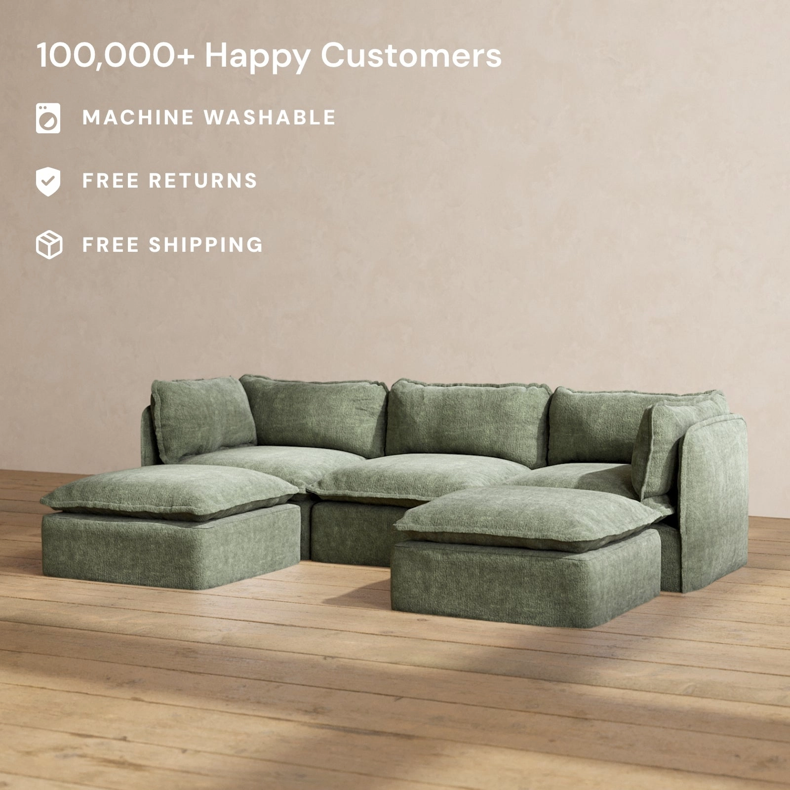 Modular Performance 3-Seater U-Sectional in Willow | Deluxe Blend