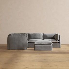 Modular Performance 4-Seater Corner Sectional   Ottoman in Ash | Relaxed Blend