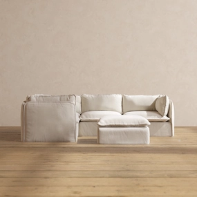 Modular Performance 4-Seater Corner Sectional   Ottoman in Flour | Relaxed Blend