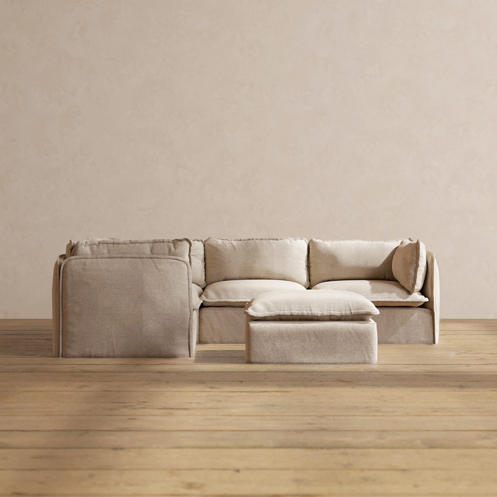 Modular Performance 4-Seater Corner Sectional   Ottoman in Oat | Relaxed Blend