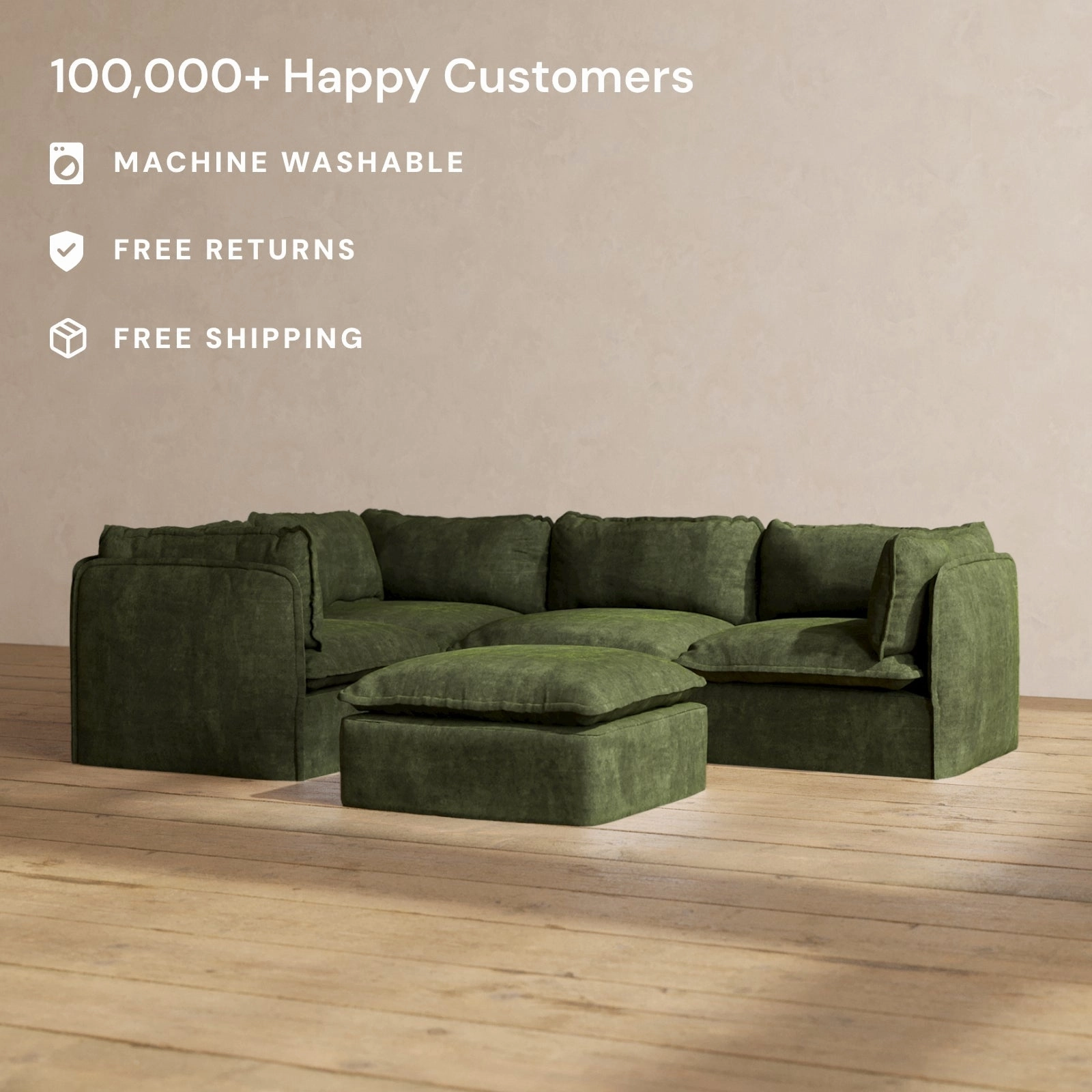 Modular Performance 4-Seater Corner Sectional   Ottoman in Olive | Deluxe Blend