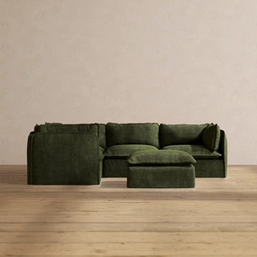 Modular Performance 4-Seater Corner Sectional   Ottoman in Olive | Deluxe Blend