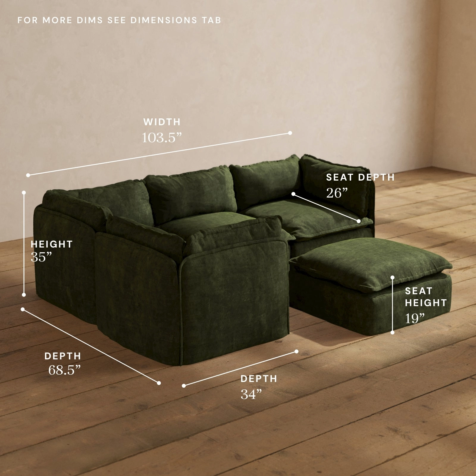 Modular Performance 4-Seater Corner Sectional   Ottoman in Olive | Deluxe Blend