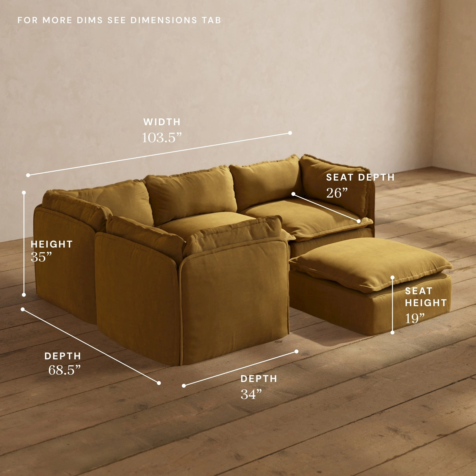 Modular Performance 4-Seater Corner Sectional   Ottoman in Toffee | Relaxed Blend