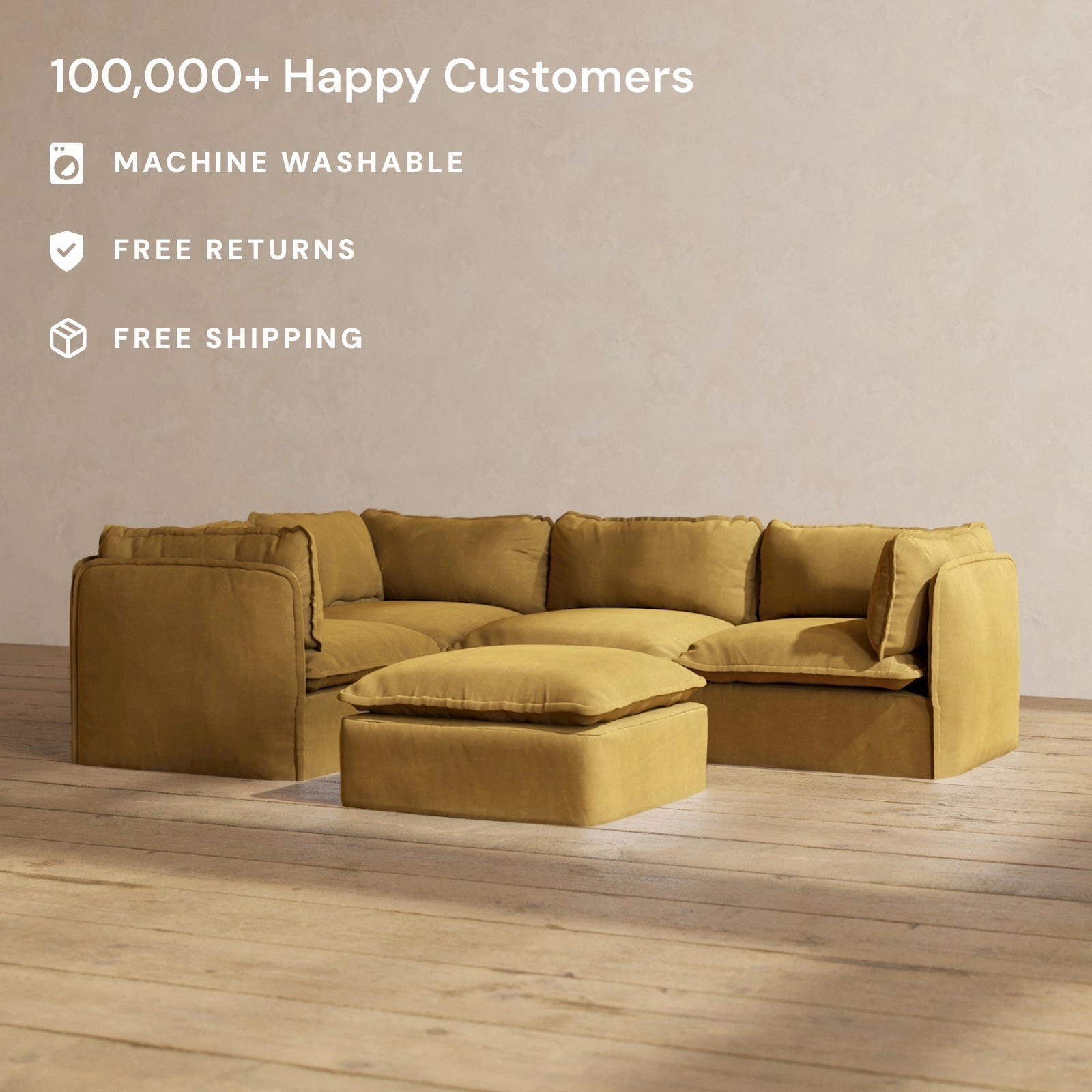 Modular Performance 4-Seater Corner Sectional   Ottoman in Toffee | Relaxed Blend