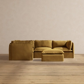 Modular Performance 4-Seater Corner Sectional   Ottoman in Toffee | Relaxed Blend