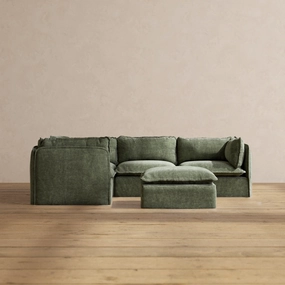 Modular Performance 4-Seater Corner Sectional   Ottoman in Willow | Relaxed Blend