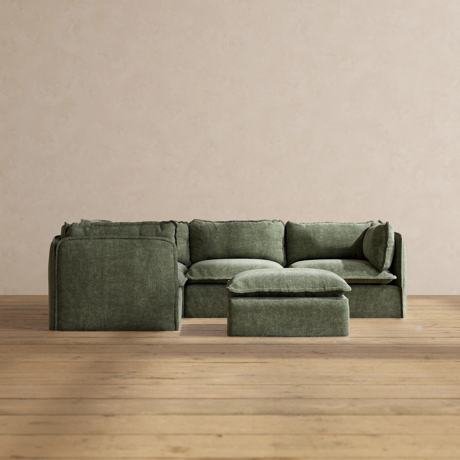 Modular Performance 4-Seater Corner Sectional   Ottoman in Willow | Relaxed Blend
