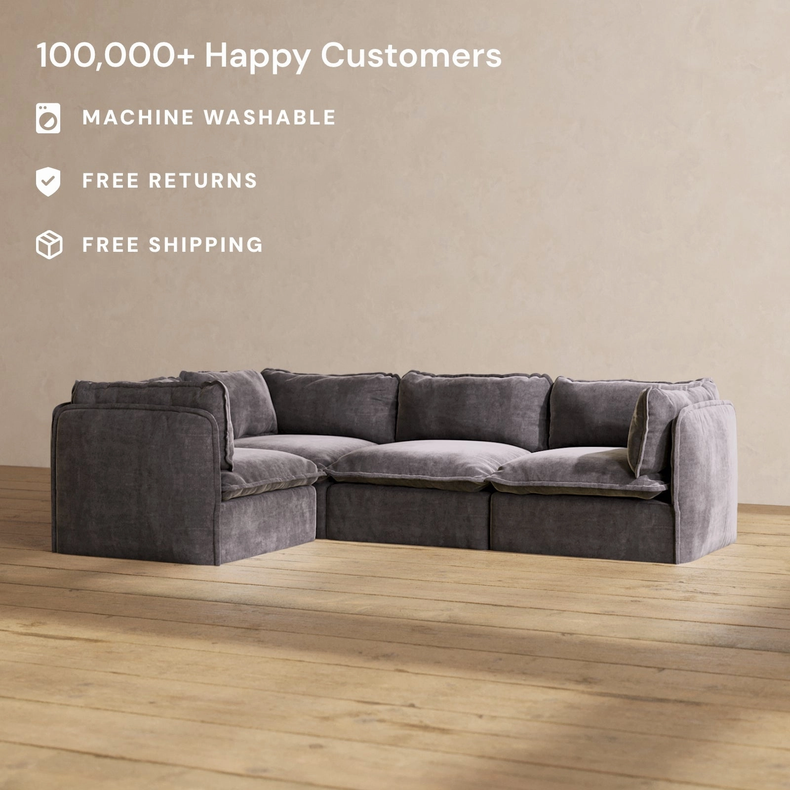 Modular Performance 4-Seater Corner Sectional in Cinder | Deluxe Blend