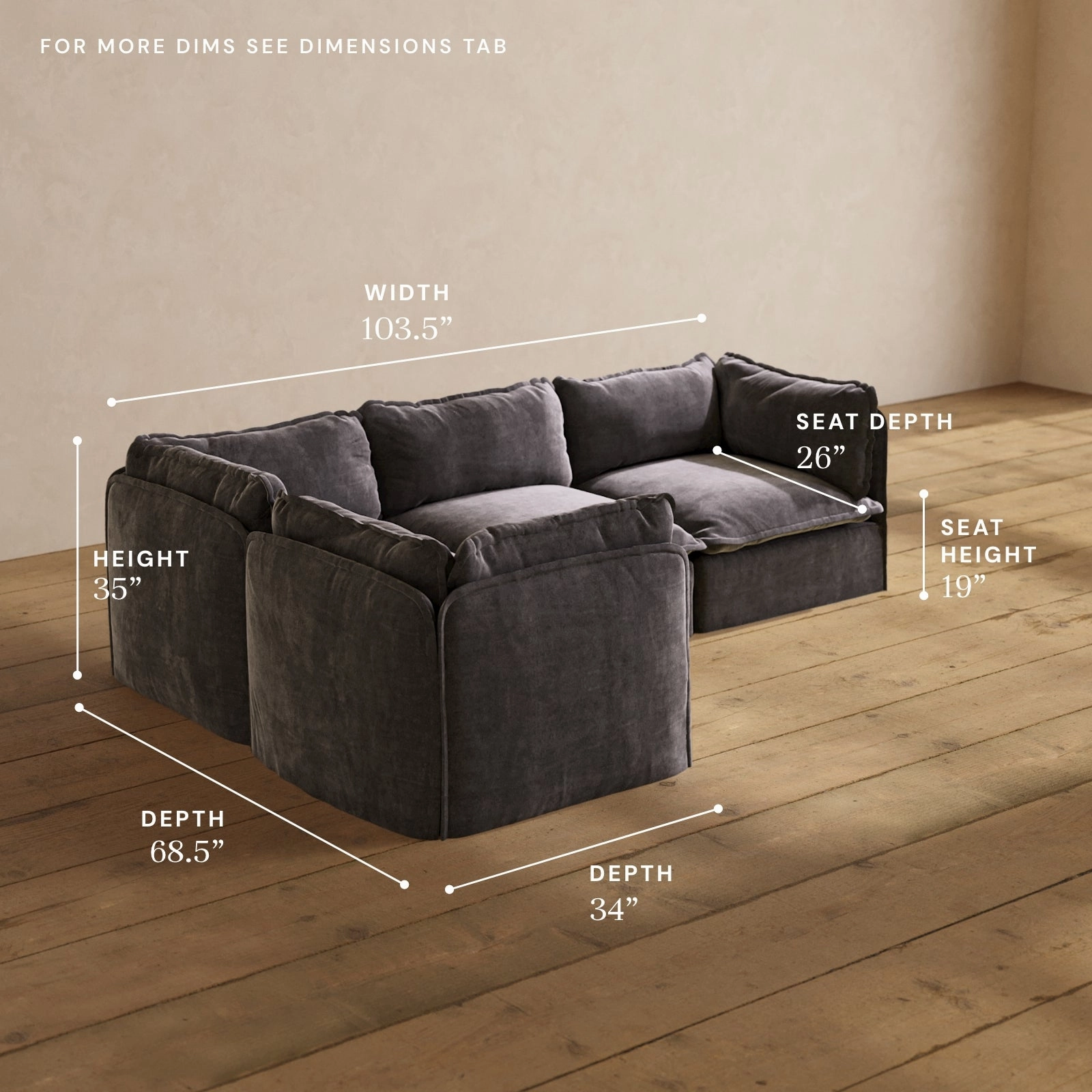 Modular Performance 4-Seater Corner Sectional in Cinder | Relaxed Blend