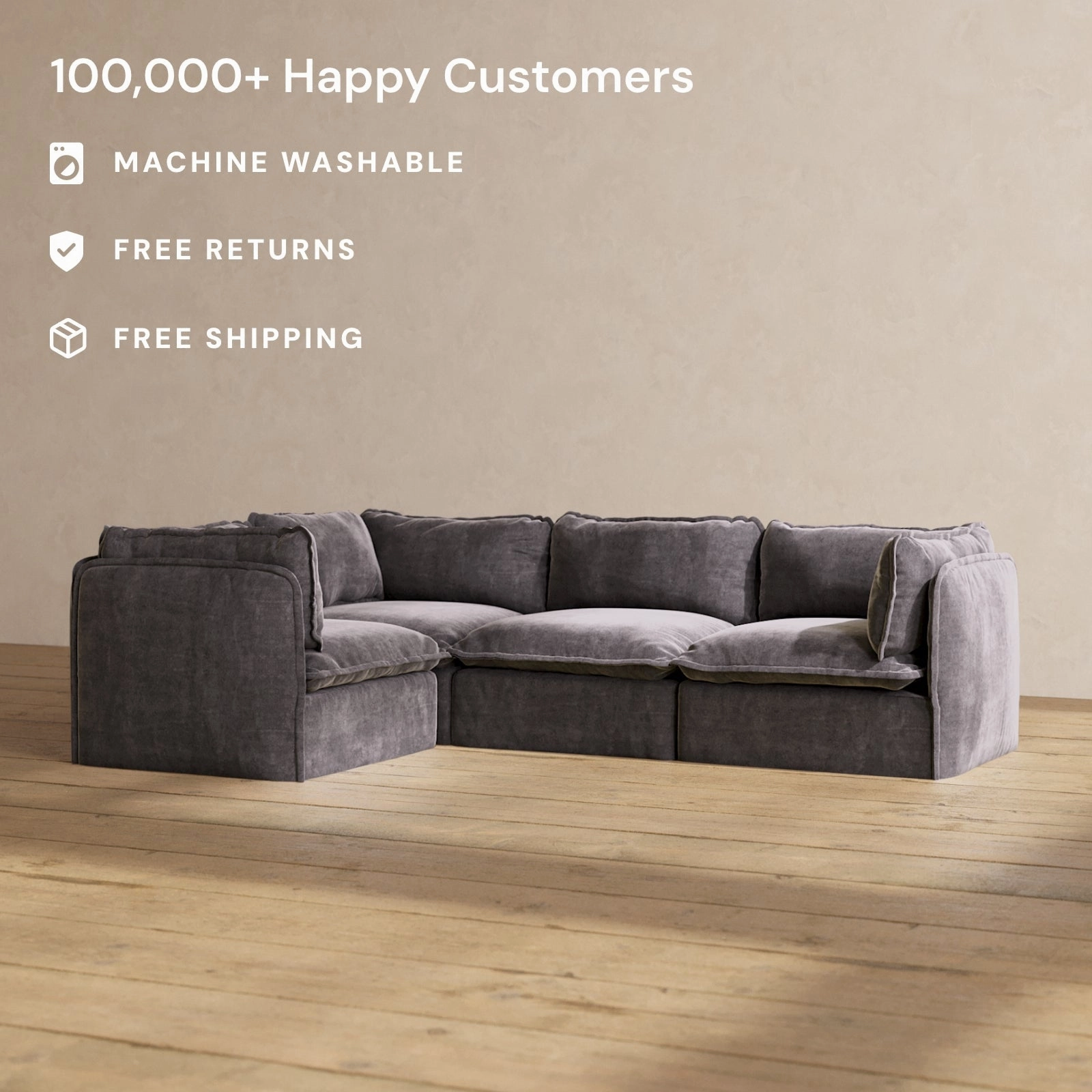 Modular Performance 4-Seater Corner Sectional in Cinder | Relaxed Blend