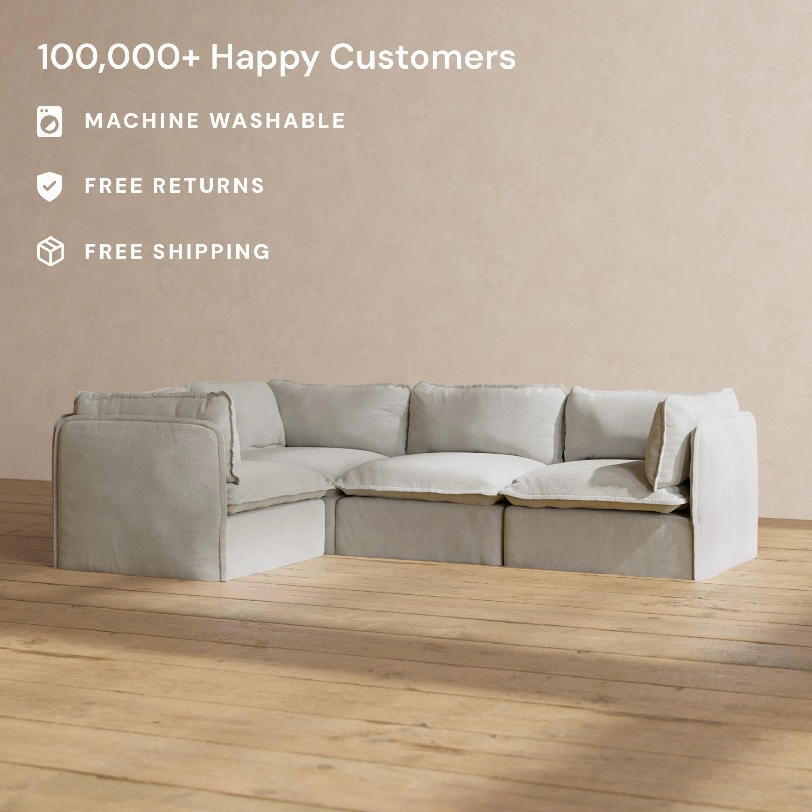Modular Performance 4-Seater Corner Sectional in Cloud | Deluxe Blend